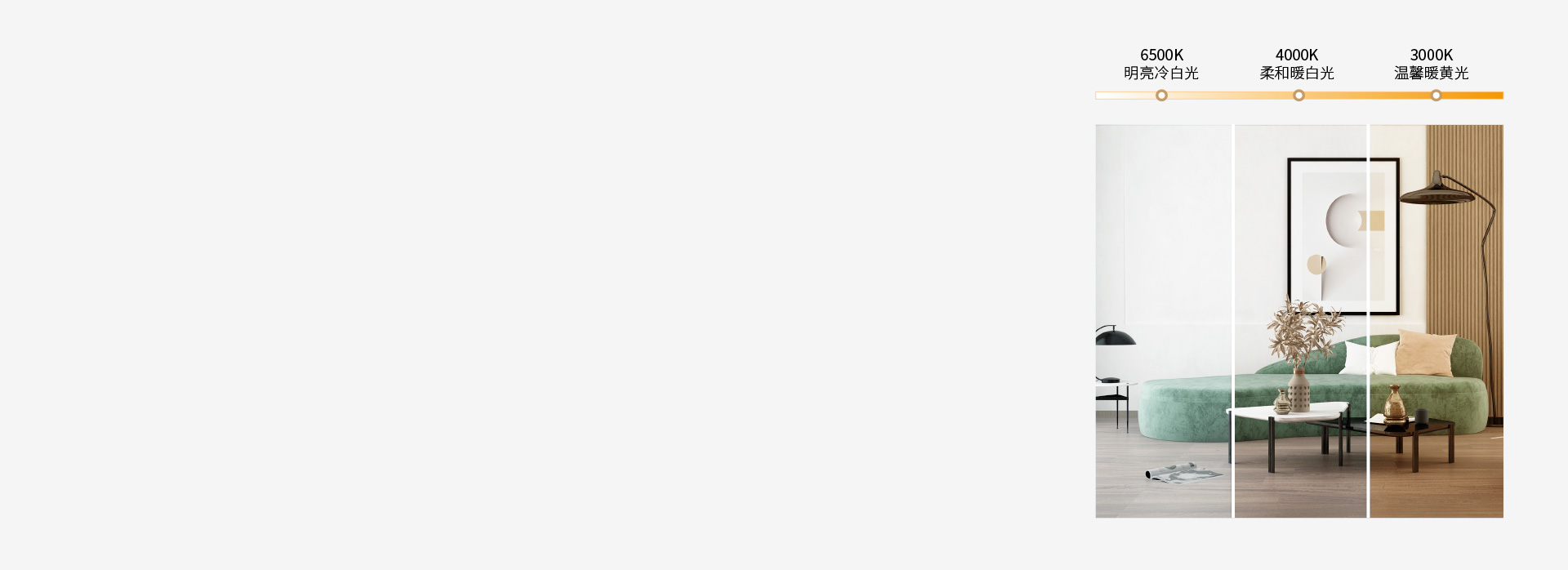 三色調(diào)光，營造多種照明氛圍 三色分段，...