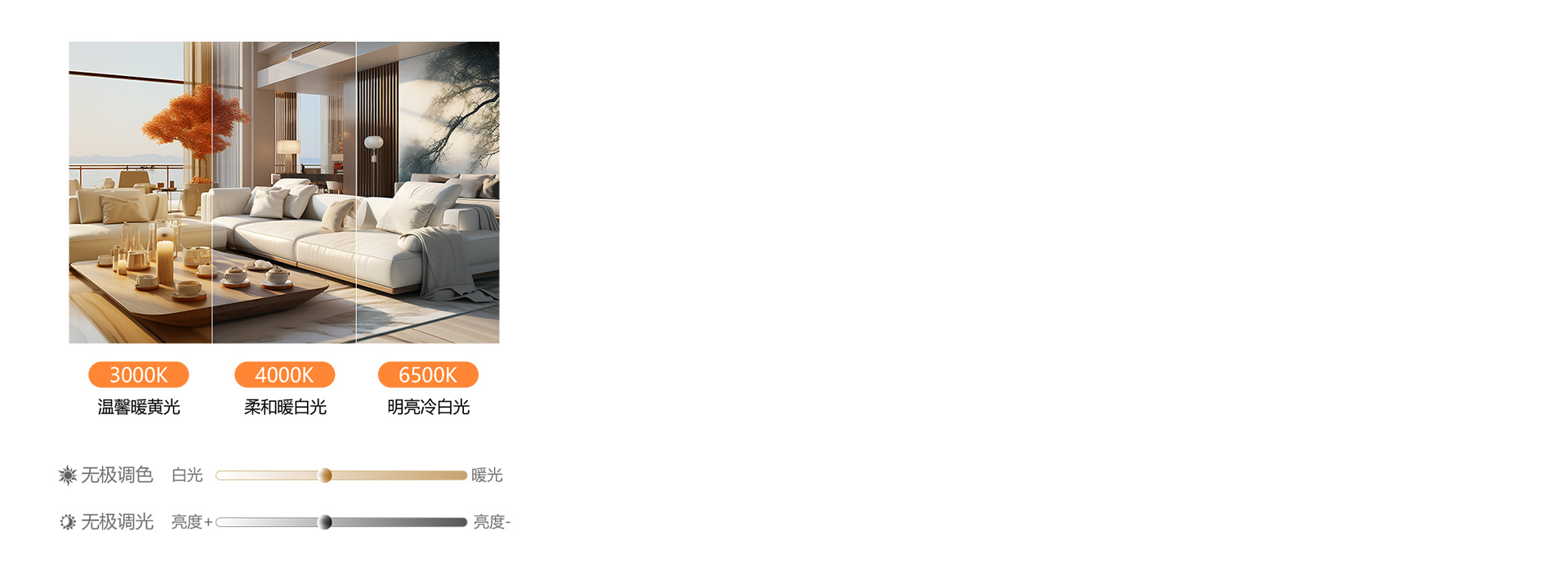 無極調光調色
 光線明暗、色溫冷暖自由調...